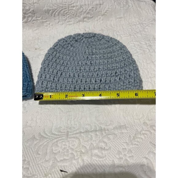 Handmade Crochet Baby Beanies Set Of 2 - Blue & Light Gray ‎ - 6 In - Picture 4 of 5